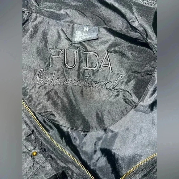 Fuda International Beaded Silk Black  Bomber Jacket Cyber Grunge Y2K Sz M - Picture 13 of 16